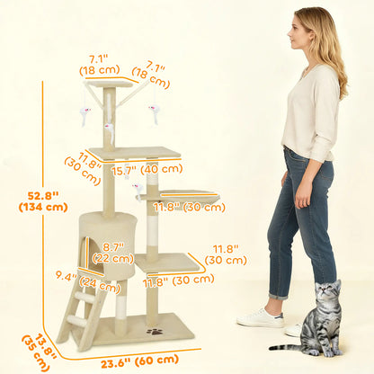 53 Inch Cat Tree Tower, Kitten Activity Centre, Beige Cat Towers at Gallery Canada
