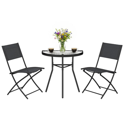 3-Piece Patio Bistro Set, Folding Chairs, Glass Table, Black Bistro Sets at Gallery Canada