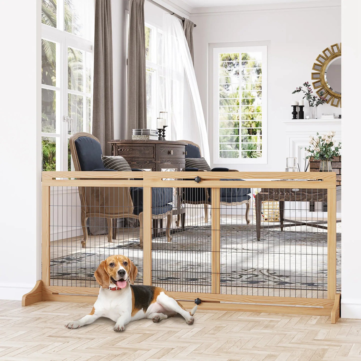 41"-72" Wooden Pet Gate, Freestanding with Support Feet, Natural Houses, Kennels & Pens at Gallery Canada