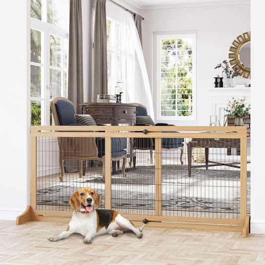 41"-72" Wooden Pet Gate, Freestanding with Support Feet, Natural Houses, Kennels & Pens Natural at Gallery Canada