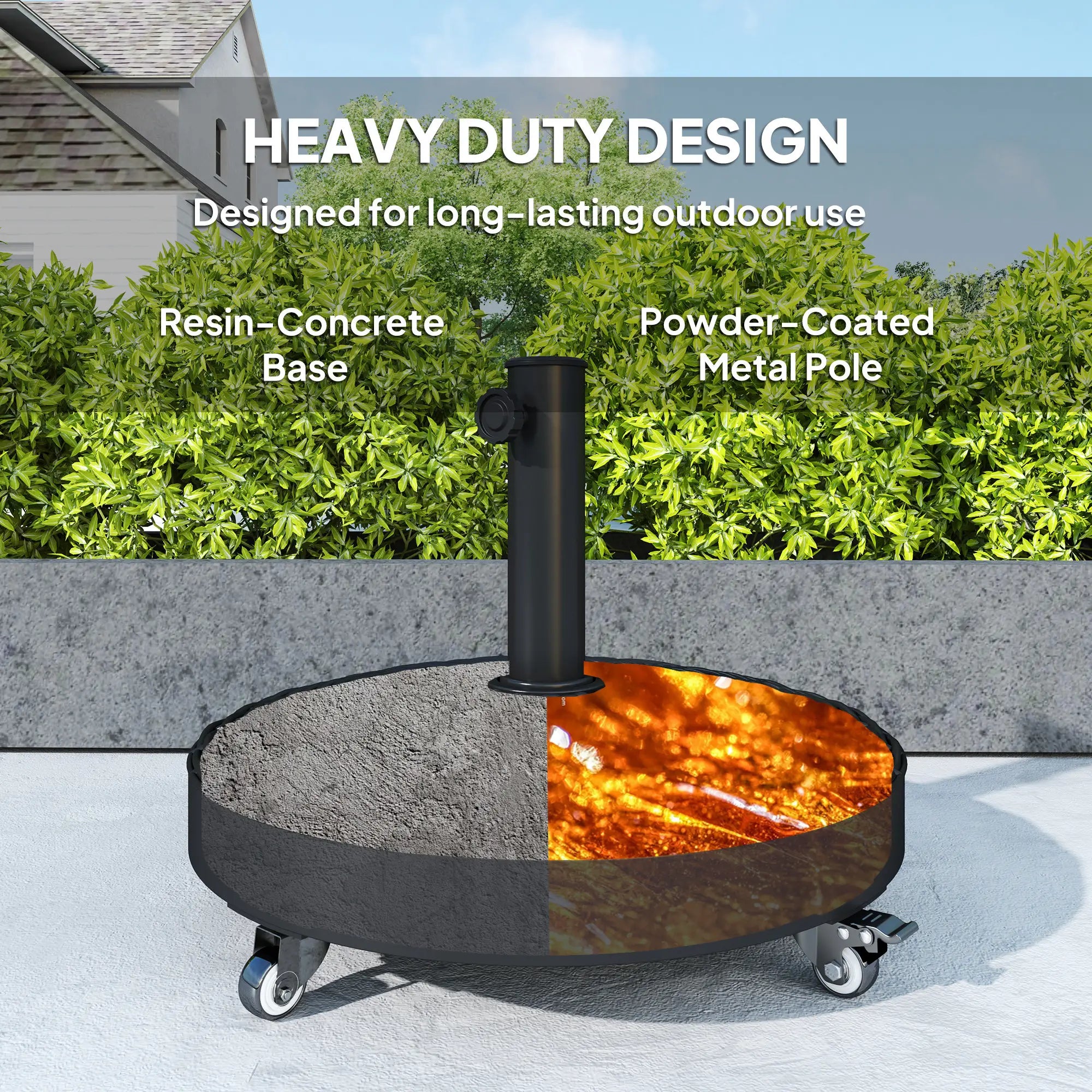 Round Umbrella Base With Wheels, Cement-Filled 55 Lbs, Black Umbrella Bases at Gallery Canada