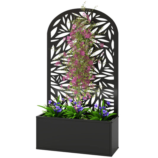 Metal Garden Bed with Trellis for Climbing Plants Galvanized Planter Boxes Black at Gallery Canada