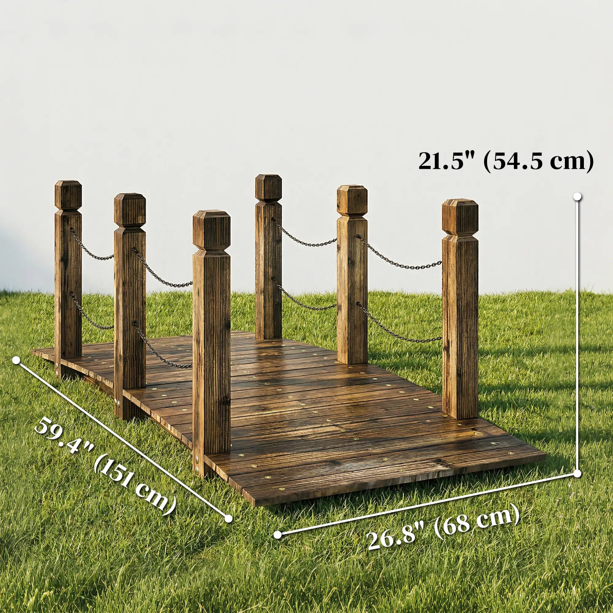 Garden Bridge, Carbonized Wood, Chain Handrails, 5ft Garden Decor at Gallery Canada