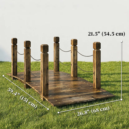 Garden Bridge, Carbonized Wood, Chain Handrails, 5ft Garden Decor at Gallery Canada