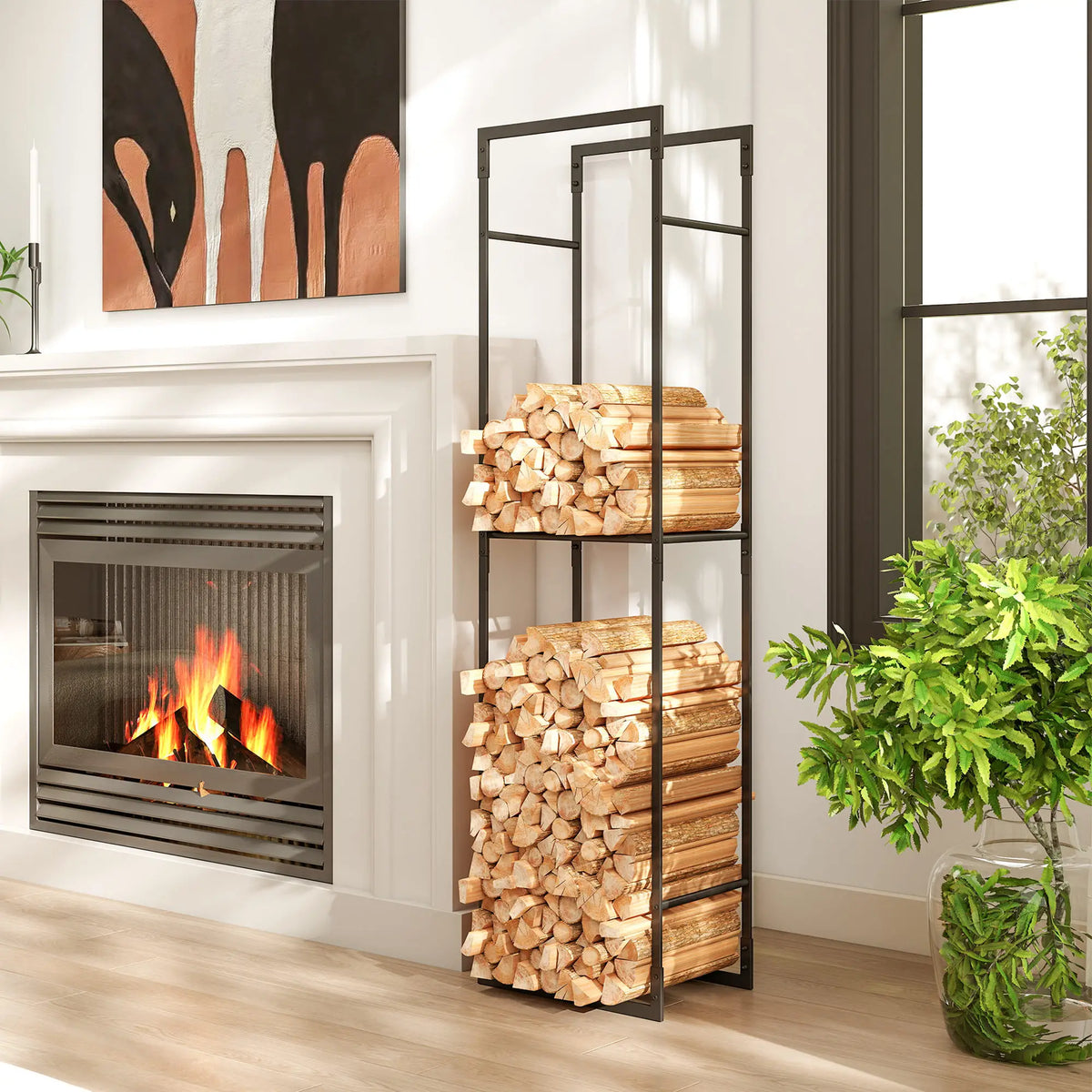 Heavy Duty Firewood Rack With Adjustable Shelf, Indoor Outdoor Log Holder Firewood Racks at Gallery Canada
