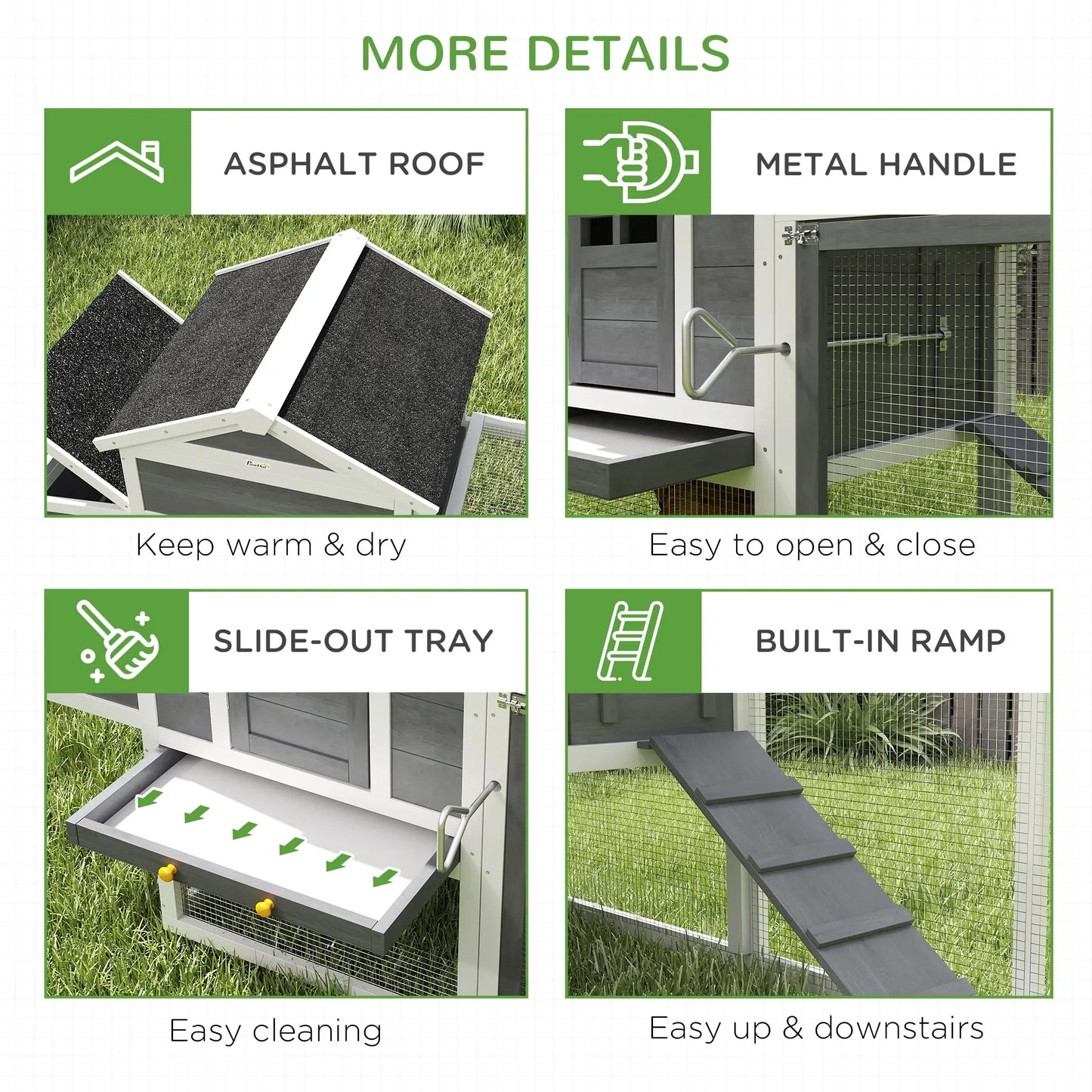 Extra Large Chicken Coop, 117", Asphalt Roof, Slide-out Tray, Nesting Box, Grey Chicken Coops at Gallery Canada