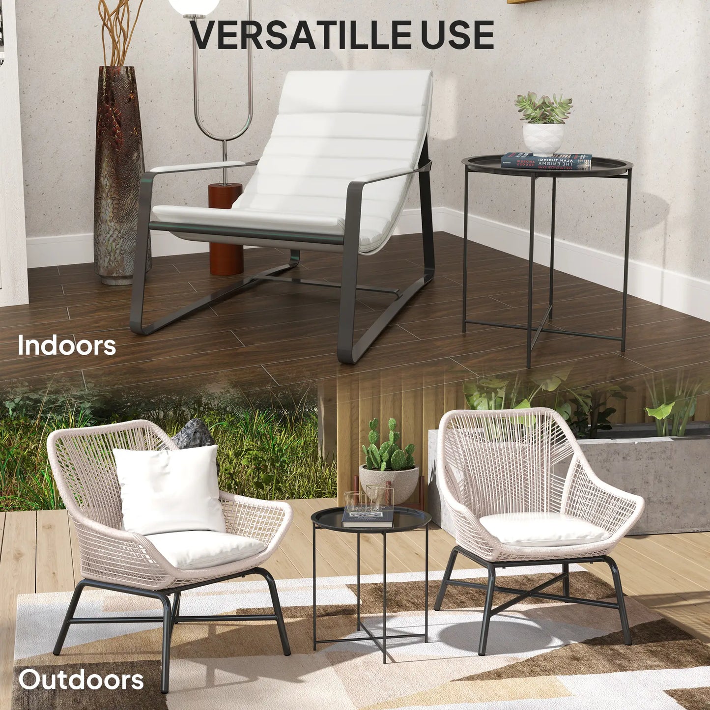 18" Outdoor Side Table, Removable Tray, Folding Legs, Black Patio Side Tables at Gallery Canada
