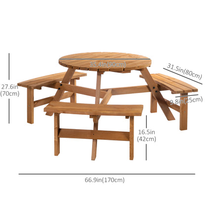 6 Person Round Picnic Table, Wood Patio Set with Umbrella Hole, Brown Outdoor Dining Sets at Gallery Canada