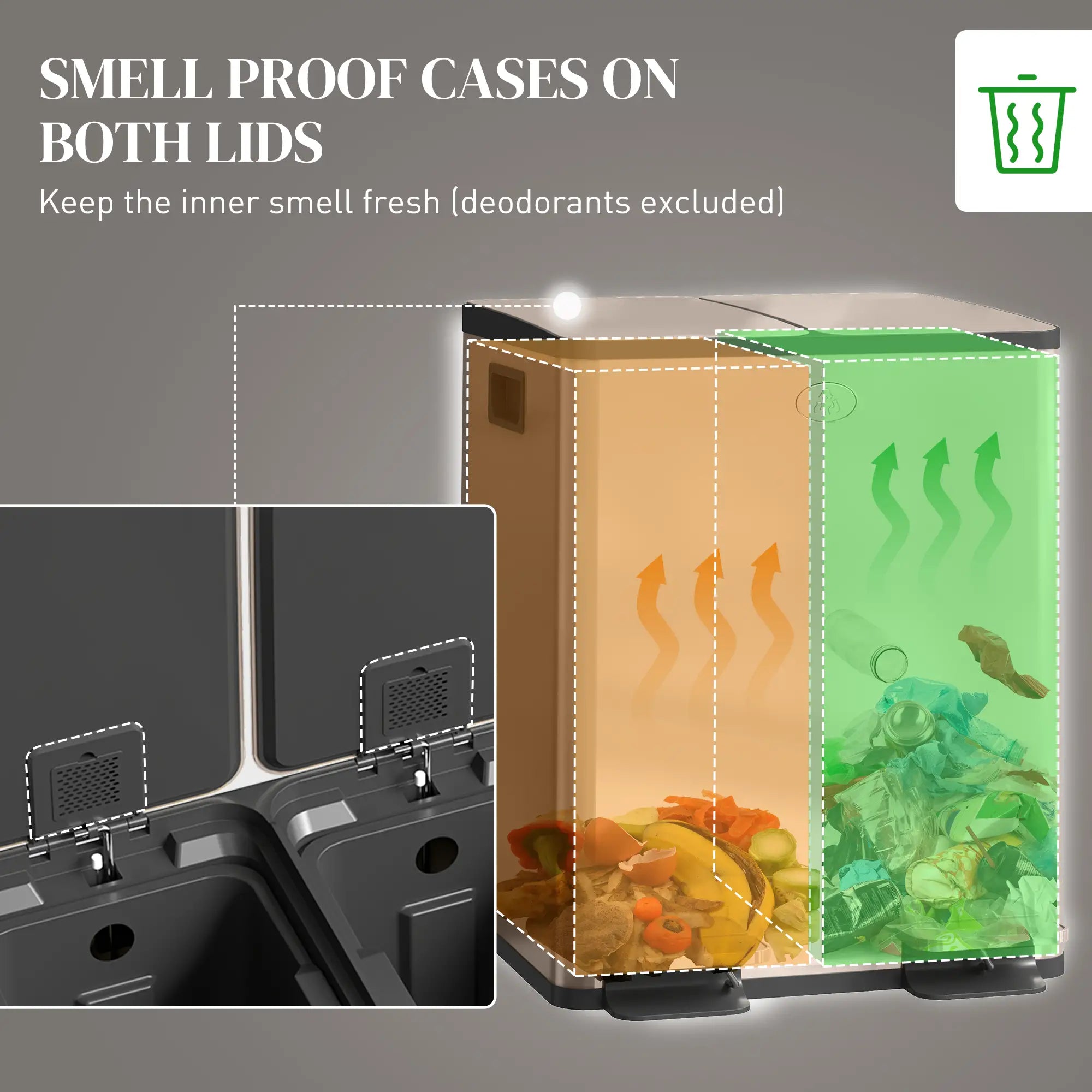 Dual Garbage Bin, Soft Close Trash Can, 2 x 20 Liter, Gold Household Supplies at Gallery Canada