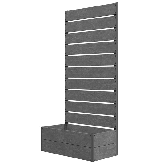 Raised Garden Bed With Trellis, Elevated Planter Box, 28" x 15" x 59", Dark Grey Wooden Planter Boxes Dark Grey at Gallery Canada