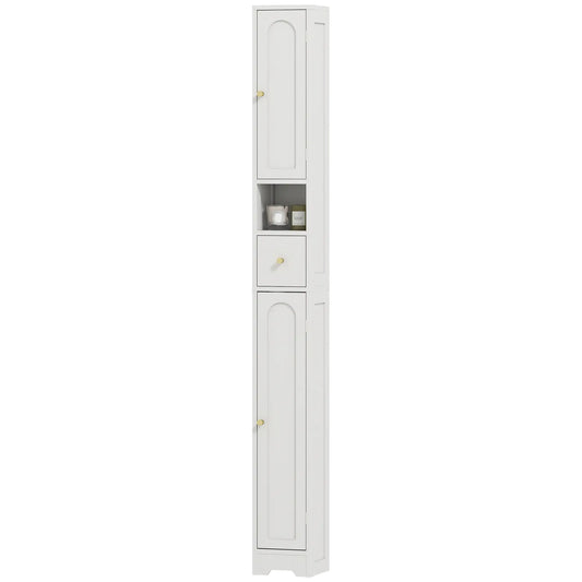 Tall Bathroom Cabinet, Modern Slim Storage, Arched Doors, White Freestanding Bathroom Cabinets White at Gallery Canada