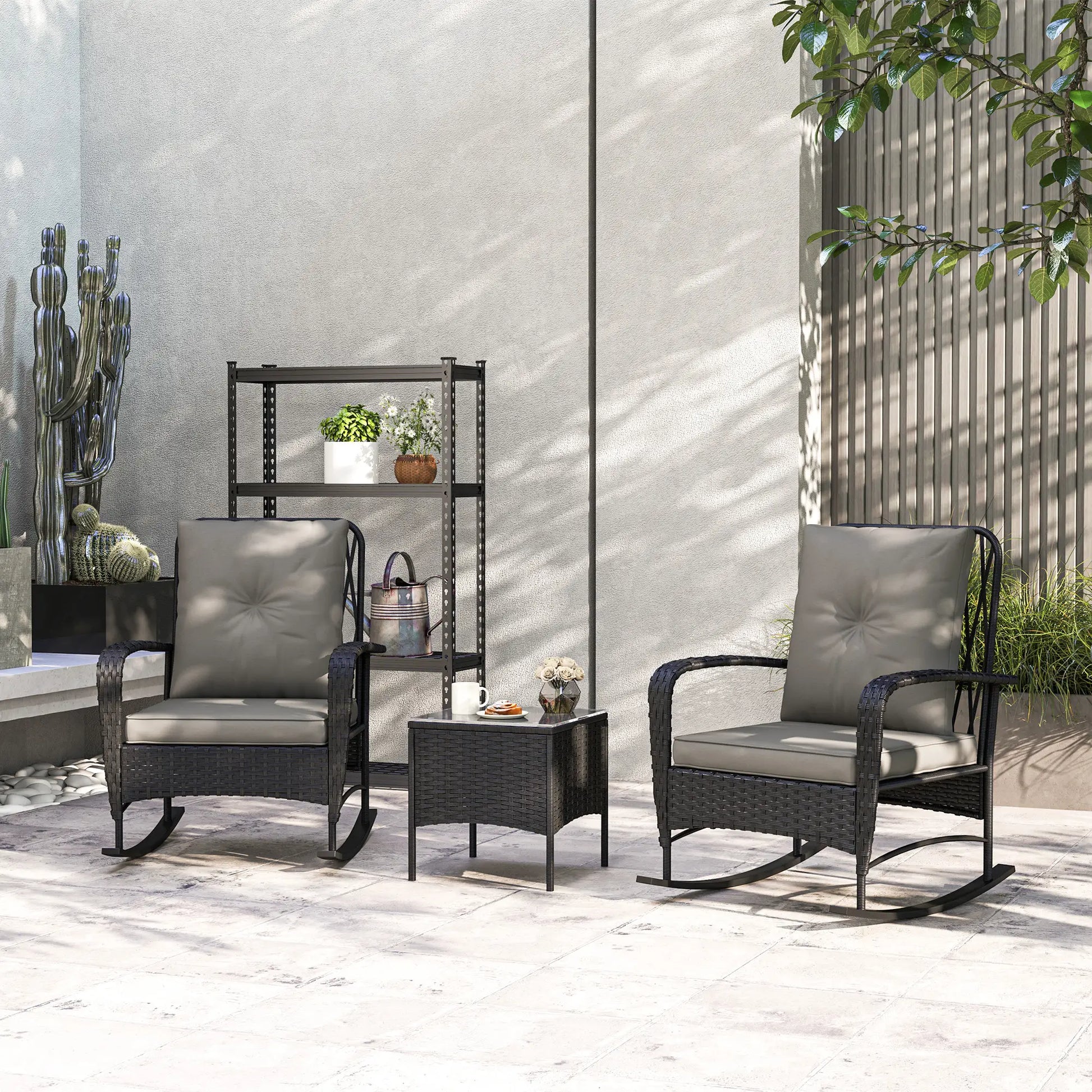 3pc Rattan Bistro Set, Wicker Patio Furniture, Rocking Chairs, Grey Bistro Sets at Gallery Canada