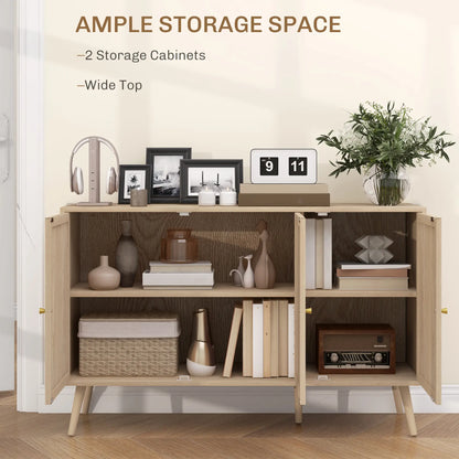 Boho Kitchen Sideboard Cabinet, Shelves, Wood Legs, Rattan Doors, Natural Storage Cabinets at Gallery Canada