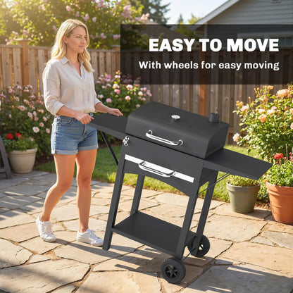 Charcoal Grill With Side Tables, Barbecue Smoker With Thermometer, 43.3"x18.3"x39.8", Black Charcoal BBQ Grils at Gallery Canada
