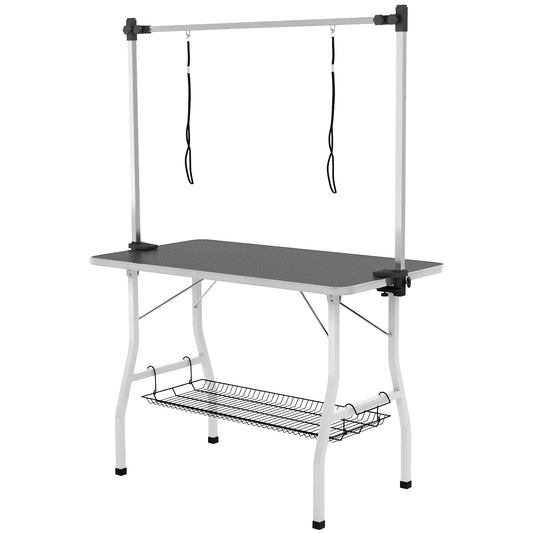 Foldable Dog Grooming Table, Adjustable Arms, Storage Shelf, 42" x 24" x 61", Black Dog Grooming Tables Black, White at Gallery Canada