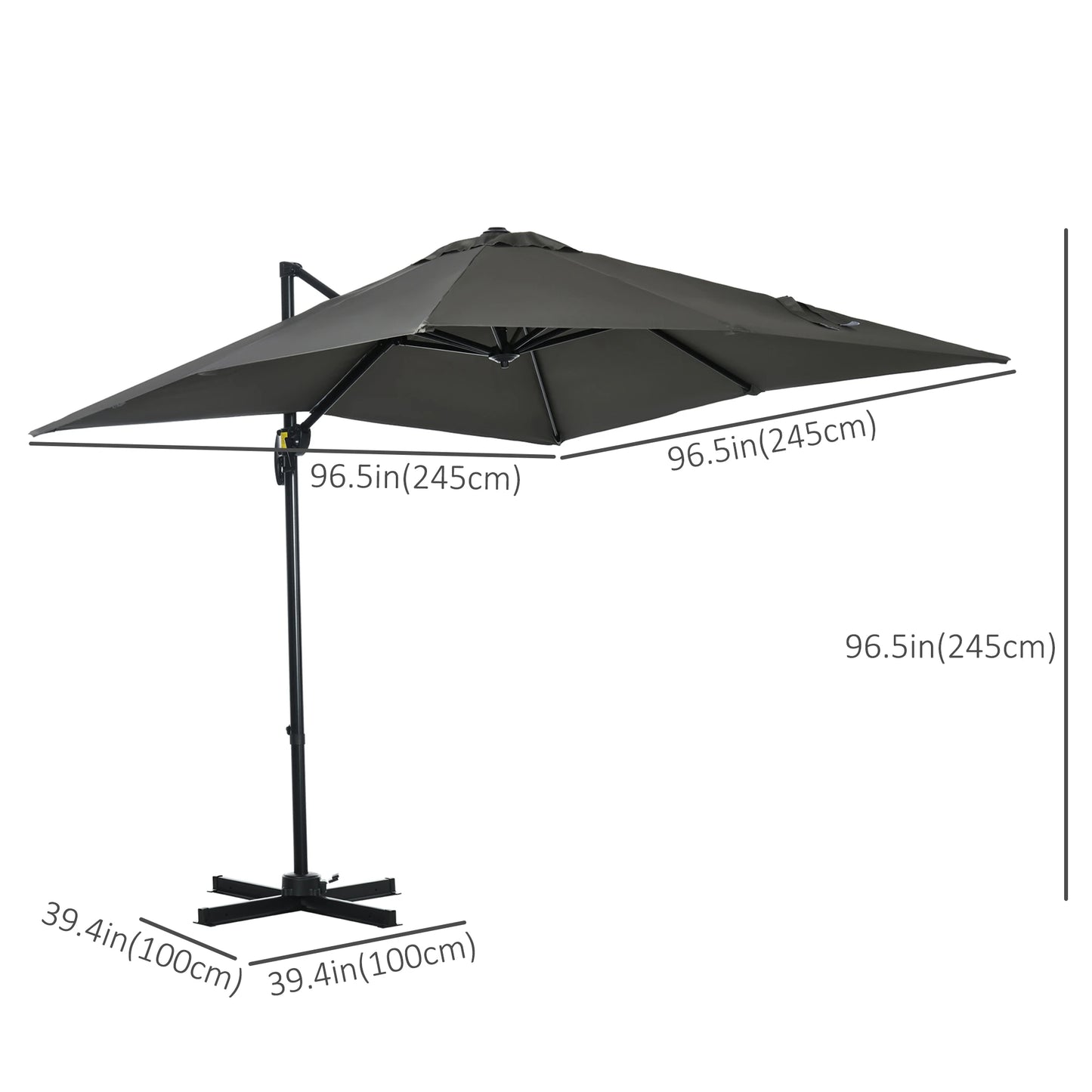 8' x 8' Square Patio Umbrella, 360° Rotation, Aluminum Cantilever, Grey Cantilever Umbrellas at Gallery Canada