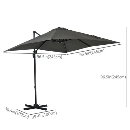8' x 8' Square Patio Umbrella, 360° Rotation, Aluminum Cantilever, Grey Cantilever Umbrellas at Gallery Canada