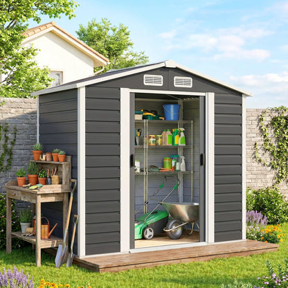 7' x 4' Metal Garden Shed, Lockable Doors, Dark Grey Sheds at Gallery Canada