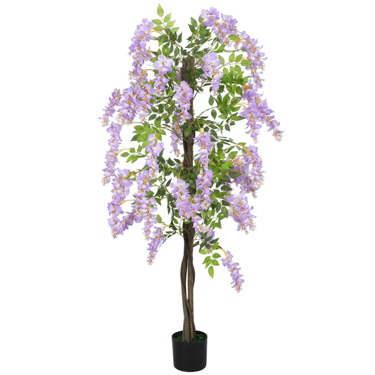 5.9FT Arbre de Glycine Artificiel, Tronc en Bois Naturel, Pot de Pépinière, Violet