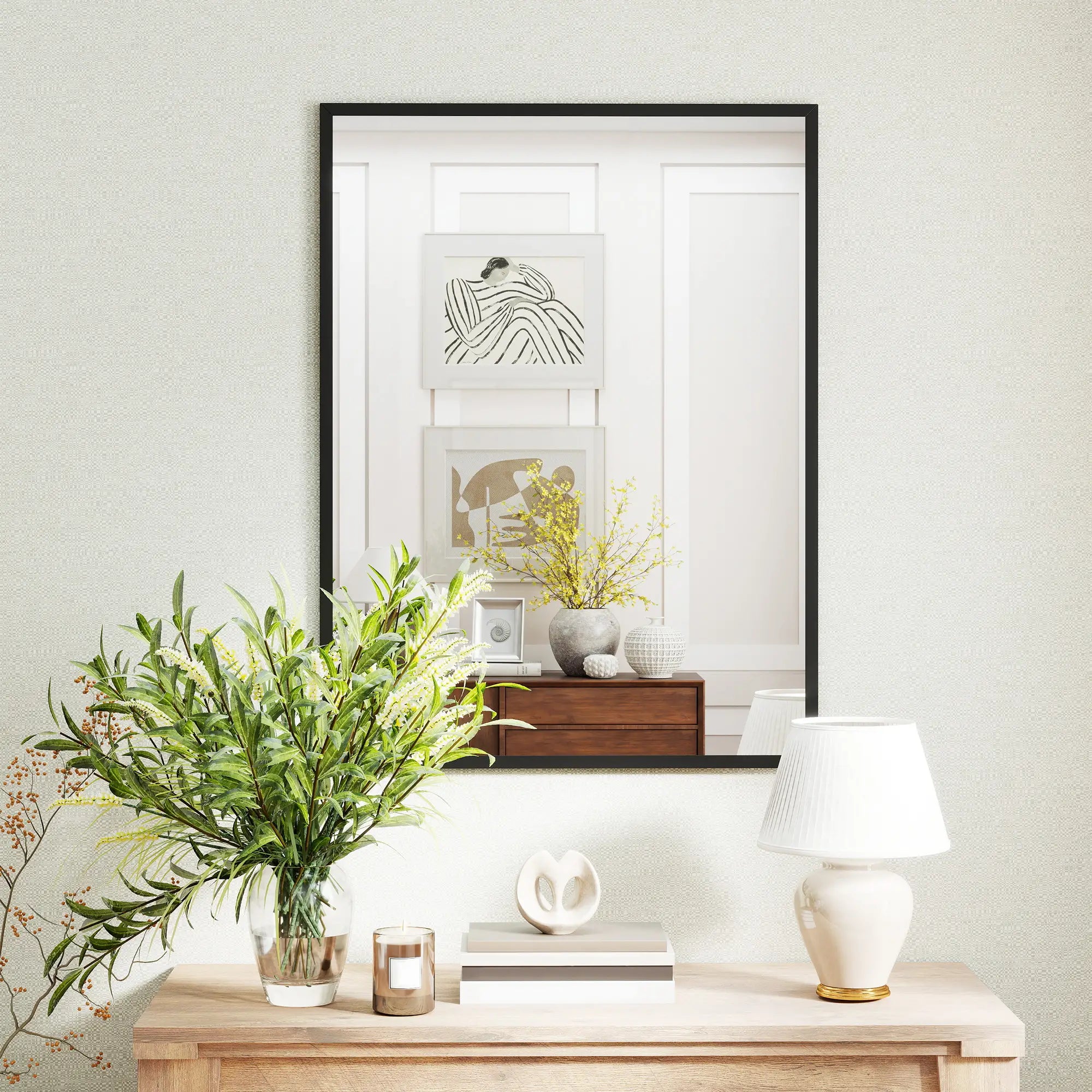 30" x 40" Black Rectangular Bathroom Mirror, Living Room Bedroom Entryway, Black