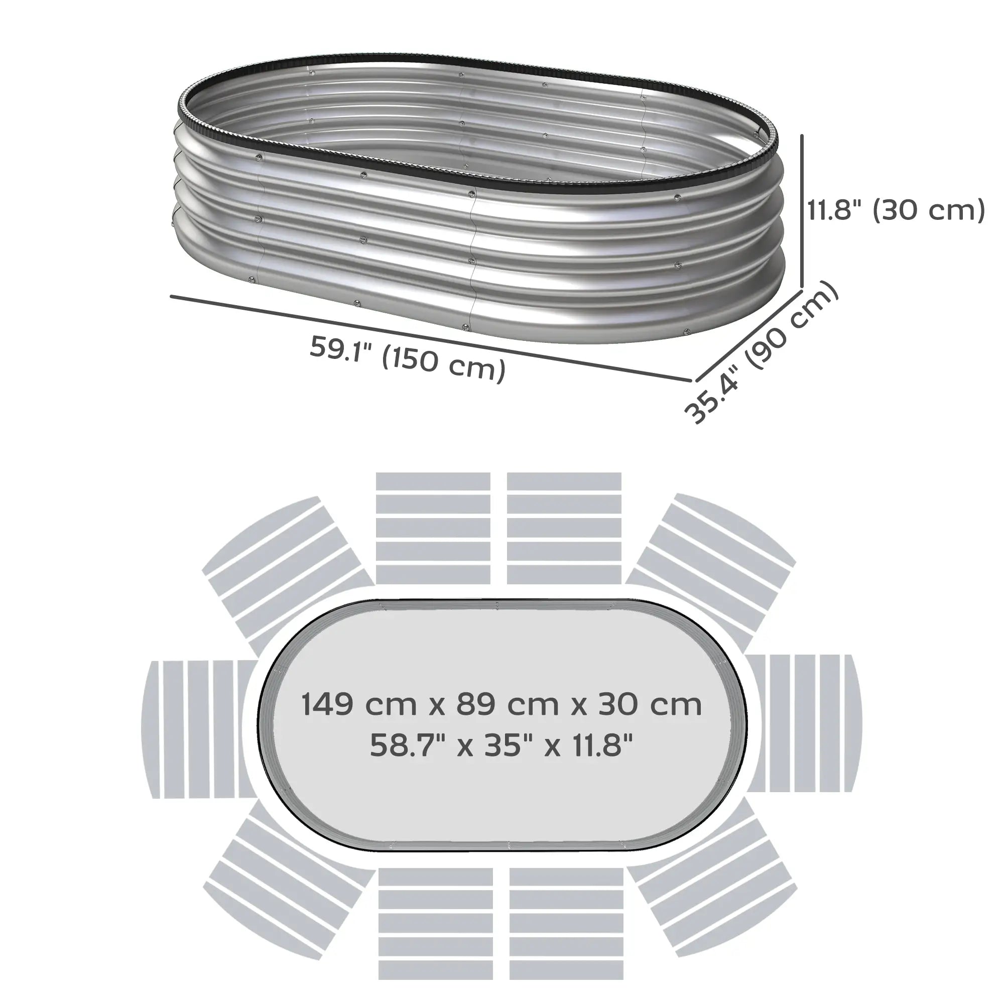2Pcs Galvanized Raised Garden Bed, 5x3x1 ft, Silver Galvanized Planter Boxes at Gallery Canada