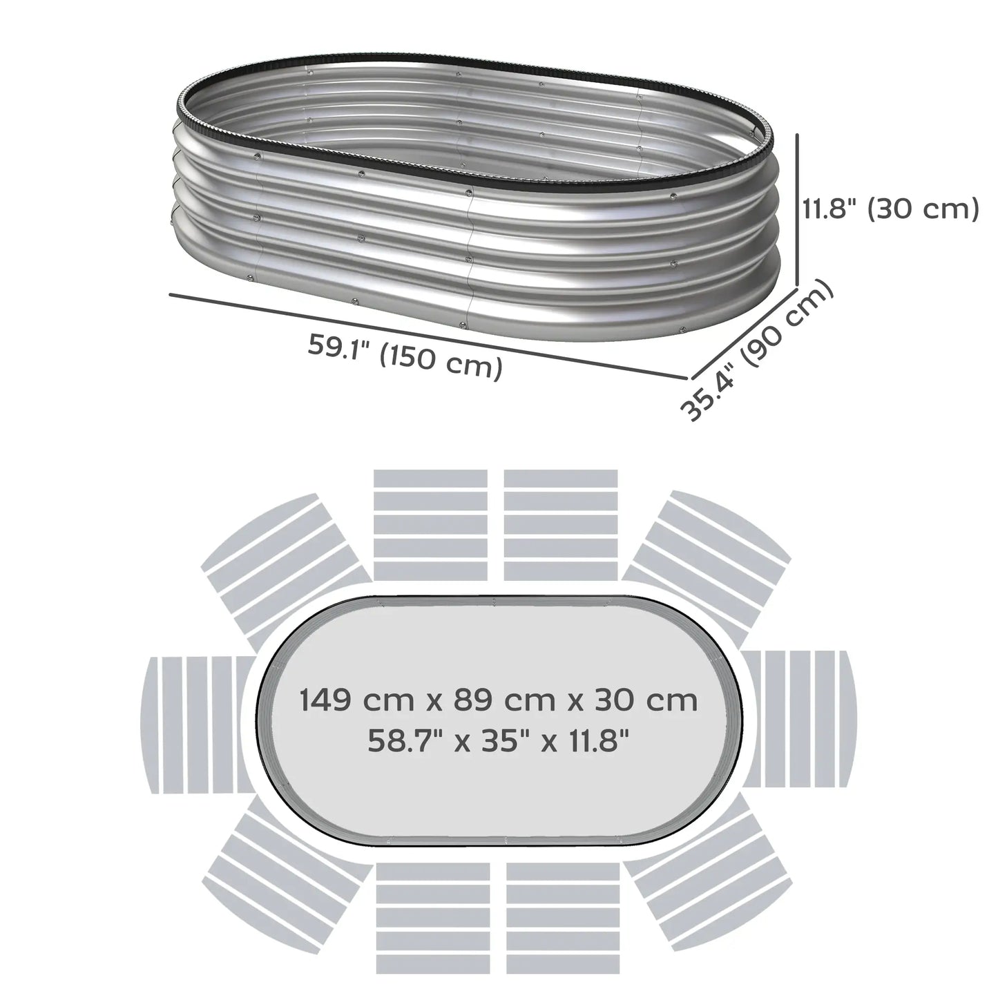 2Pcs Galvanized Raised Garden Bed, 5x3x1 ft, Silver Galvanized Planter Boxes at Gallery Canada