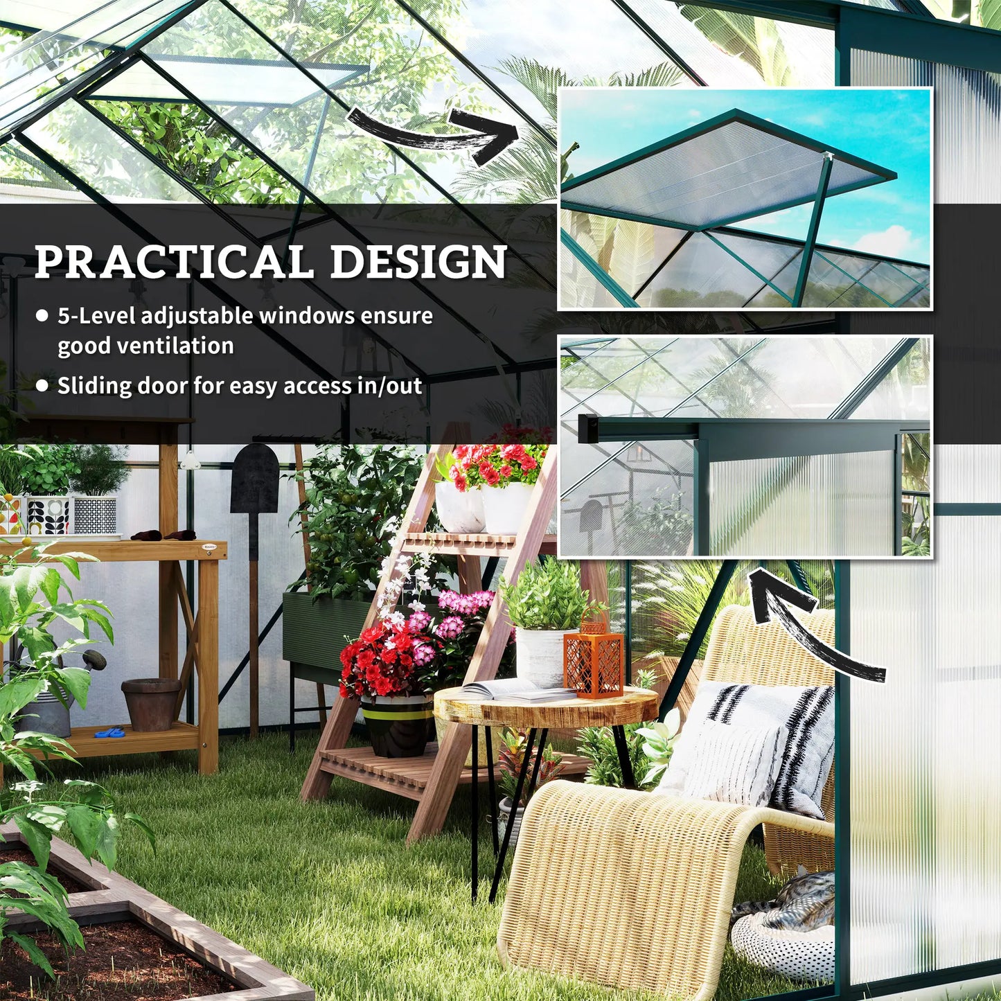 Aluminum Greenhouse Polycarbonate, 8 X 12 Ft, Green Walk In Greenhouses at Gallery Canada