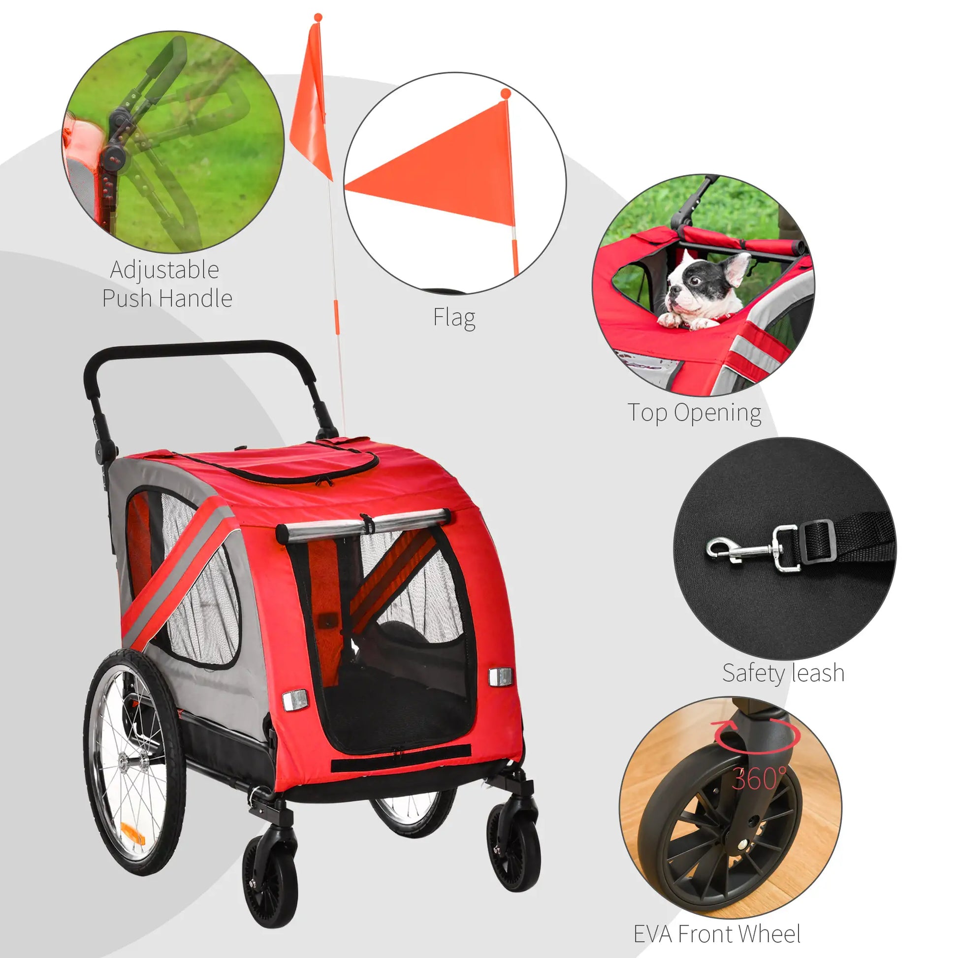 Dog Bike Trailer, 2-in-1 Pet Stroller, Universal Wheel Reflectors, Red Dog Bike Trailers & Strollers at Gallery Canada