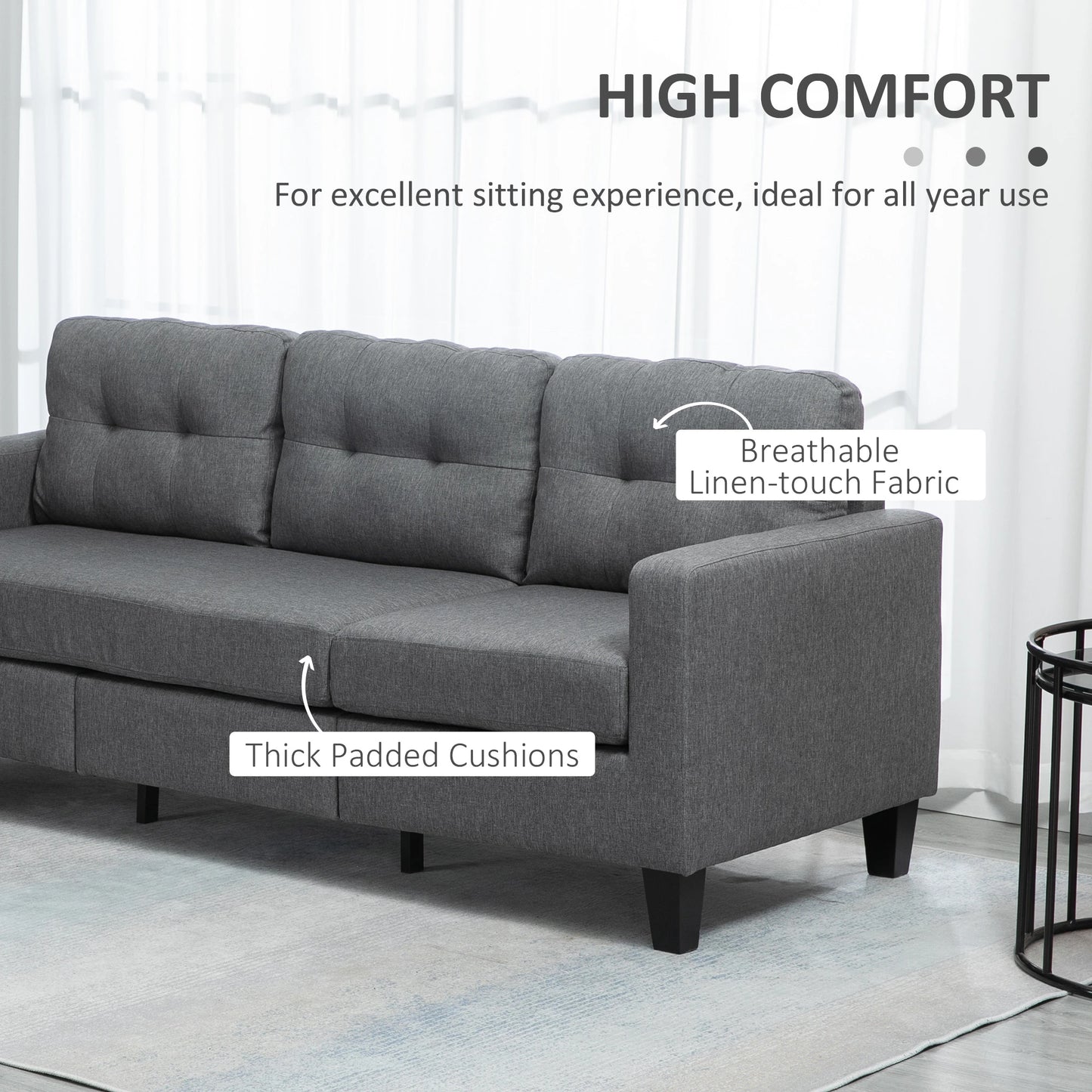 L-Shaped Sofa, 3 Seater with Ottoman, Dark Grey 3-Seater Sofas at Gallery Canada