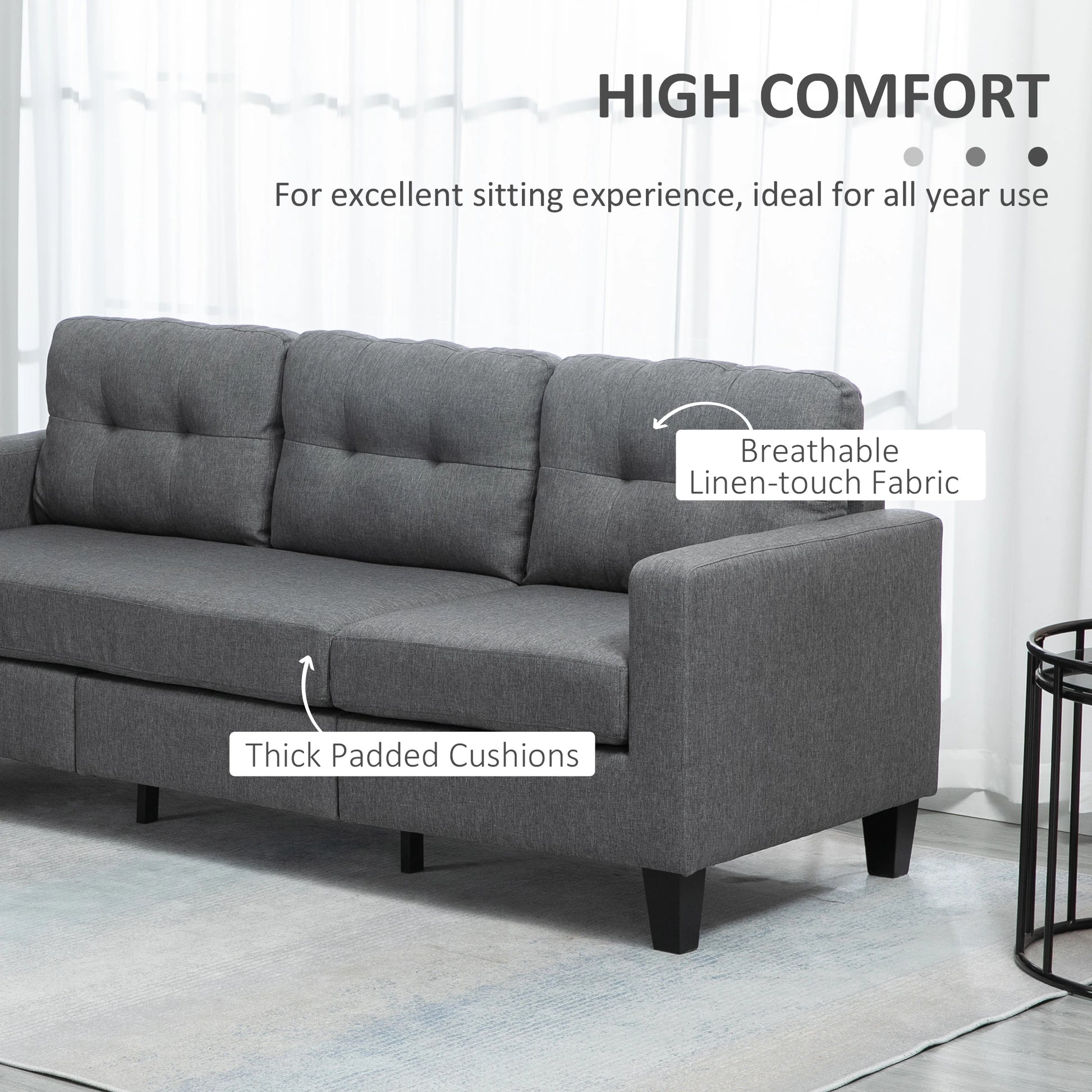 L-Shaped Sofa, 3 Seater with Ottoman, Dark Grey 3-Seater Sofas at Gallery Canada