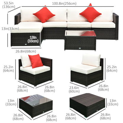 6-Piece Outdoor PE Rattan Sofa Set, Thick Cushions, Glass Top Table, Dark Coffee, Cream White Patio Furniture Sets at Gallery Canada