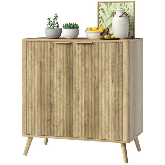 55" Buffet Cabinet, Modern Sideboard, 2 Fluted Doors, Adjustable Shelf, White Storage Cabinets Oak at Gallery Canada