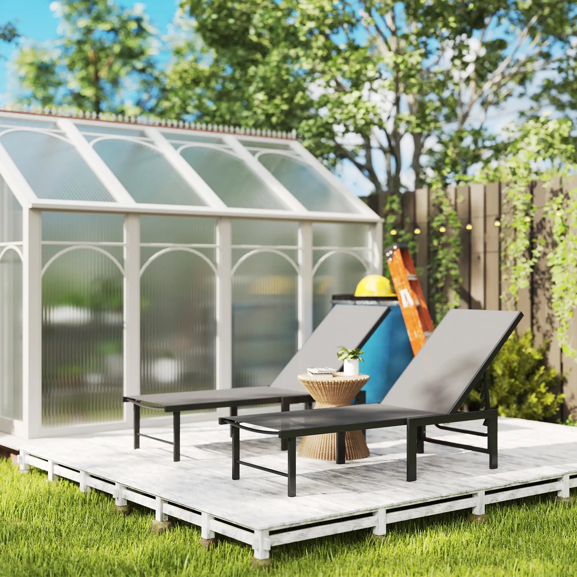 Outdoor Lounge Chair Set Of 2, 5-Position Reclining Chaise With Mesh Seat, Grey Lounger Chairs at Gallery Canada