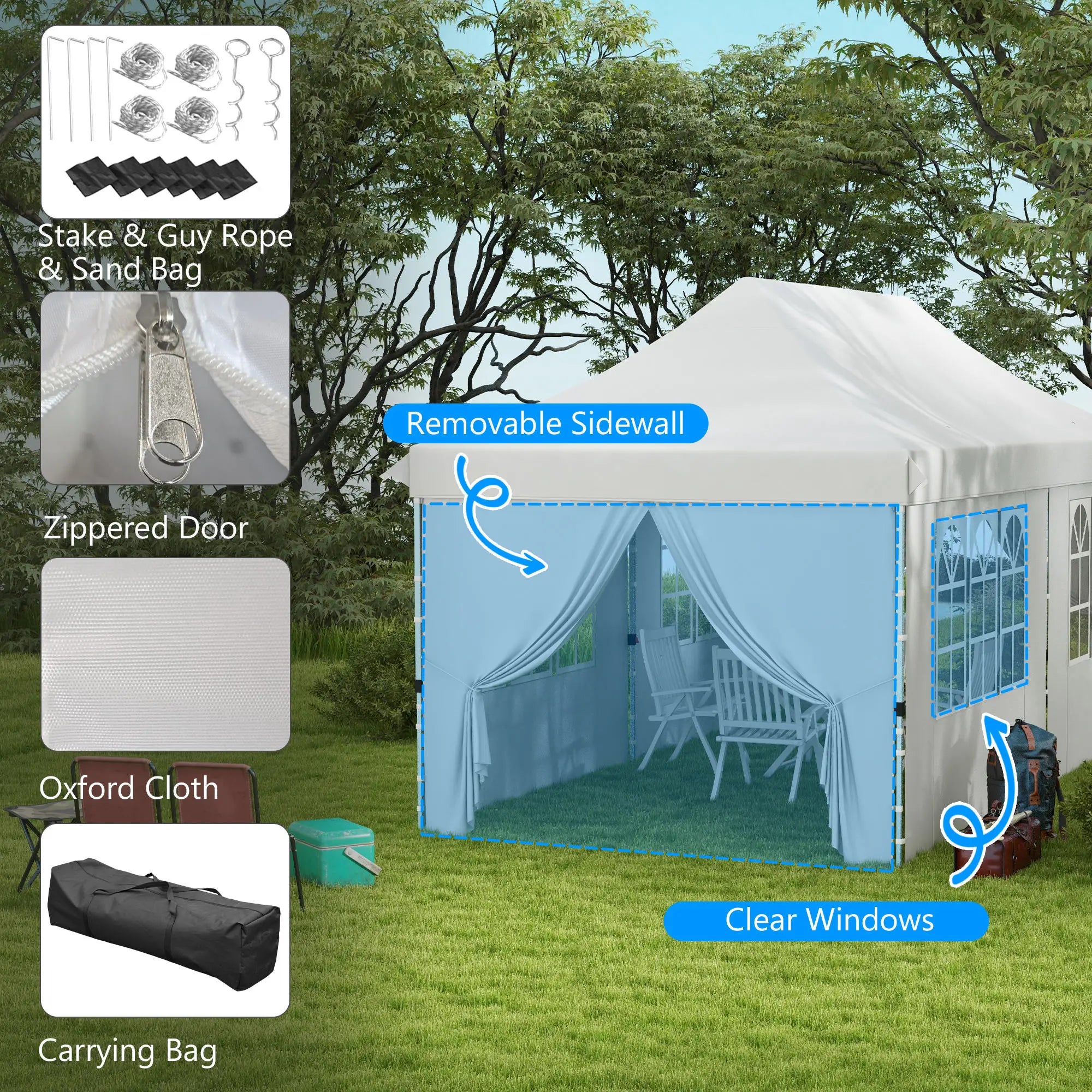 20x10 Pop Up Canopy, 6 Removable Sidewalls, Carry Bag, White Pop Up Canopies at Gallery Canada