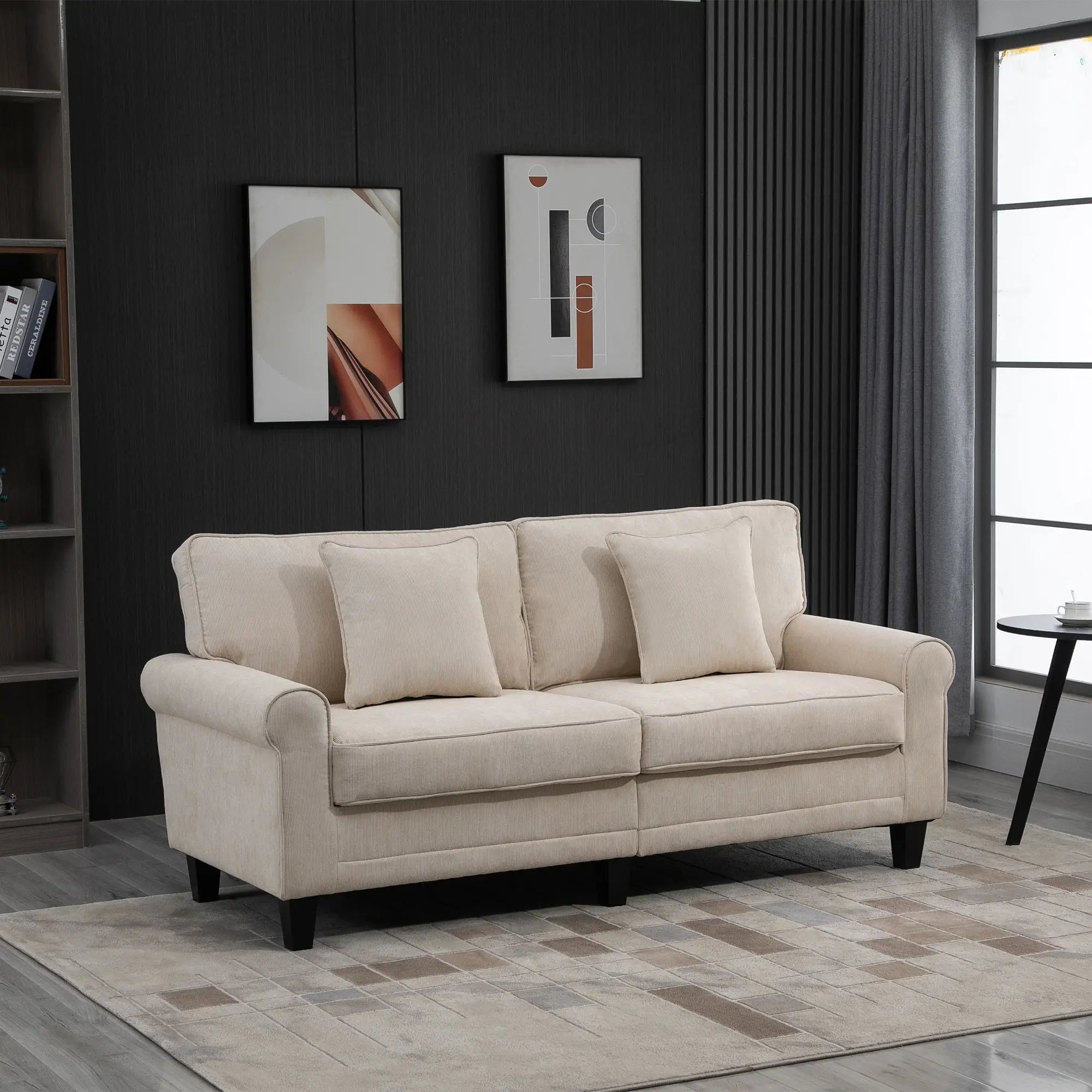 Modern 3 Seater Sofa, Corduroy Fabric, Pine Wood Legs, Beige 3-Seater Sofas at Gallery Canada