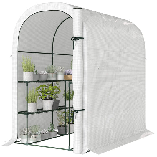Walk-in Mini Greenhouse With Shelves, Portable Outdoor, 123 x 187 x 189 cm, White Greenhouses White at Gallery Canada