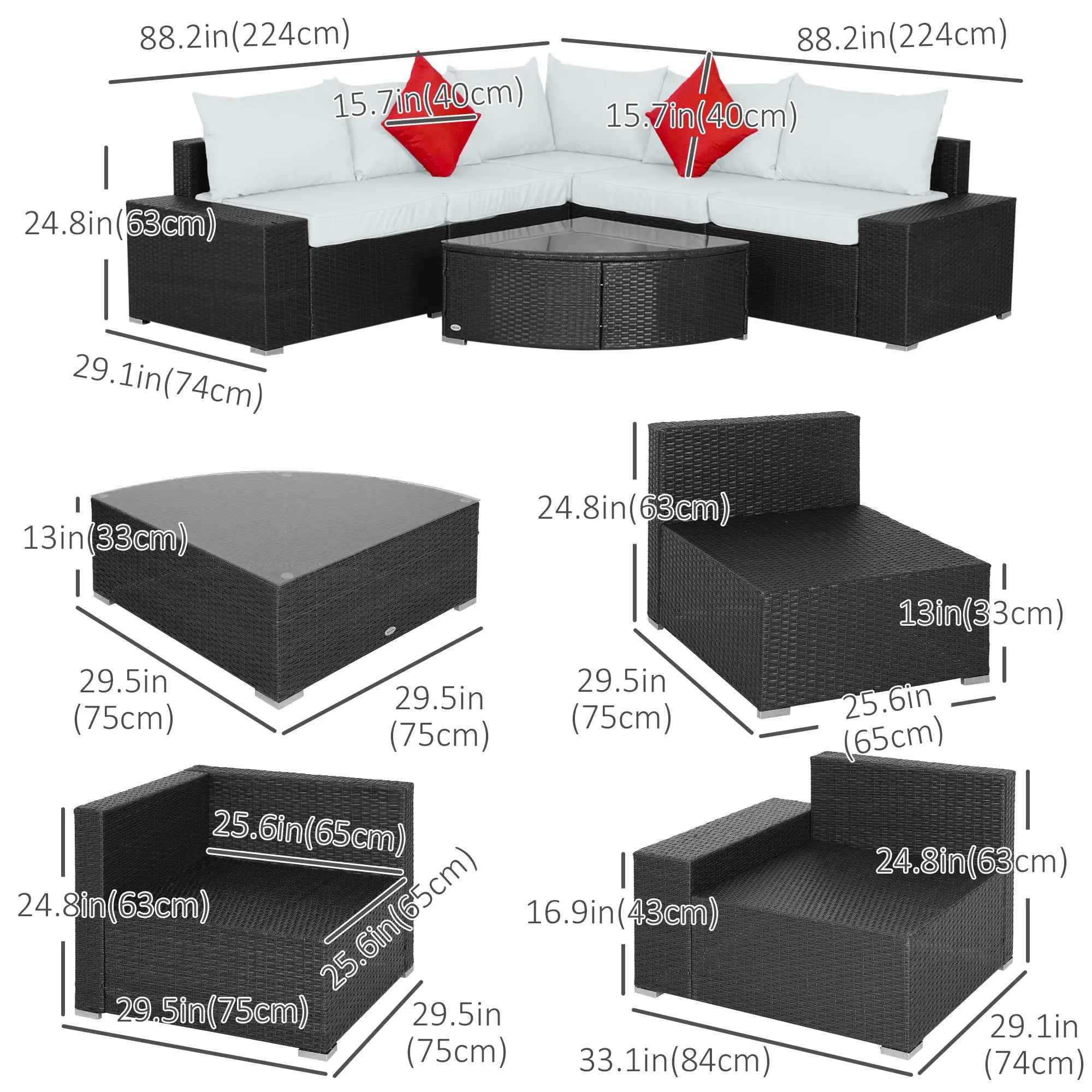 Wicker Sectional Sofa Set, Cushioned Patio Set with Coffee Table Patio Furniture Sets at Gallery Canada