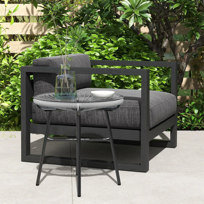 Round Rattan Side Table, Outdoor, PE Rattan, Tempered Glass Top, Grey