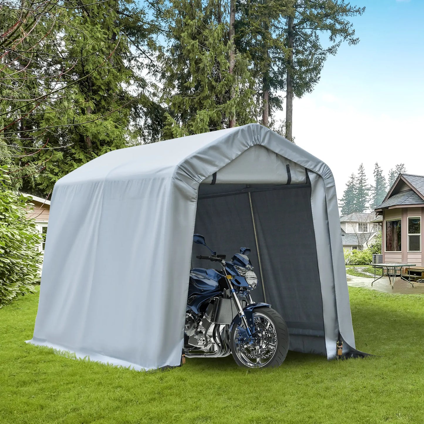 8' x 6' Carport, Sidewalls, Roll-up Door, Outdoor Shelter, Grey Car Shelters at Gallery Canada