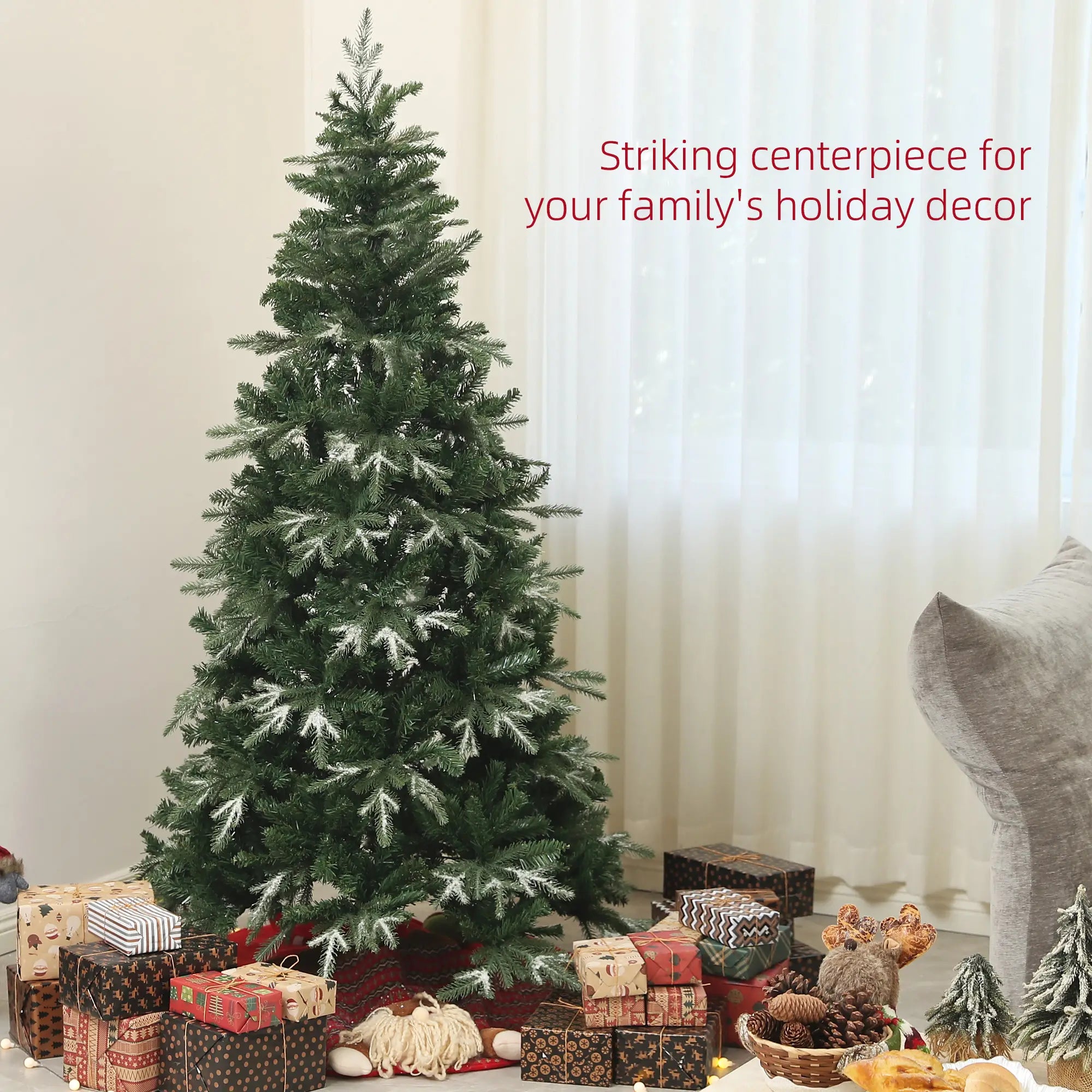 6ft Flocked Artificial Christmas Tree, 850 Branch Tips, Metal Base, Green Flocked Christmas Trees at Gallery Canada