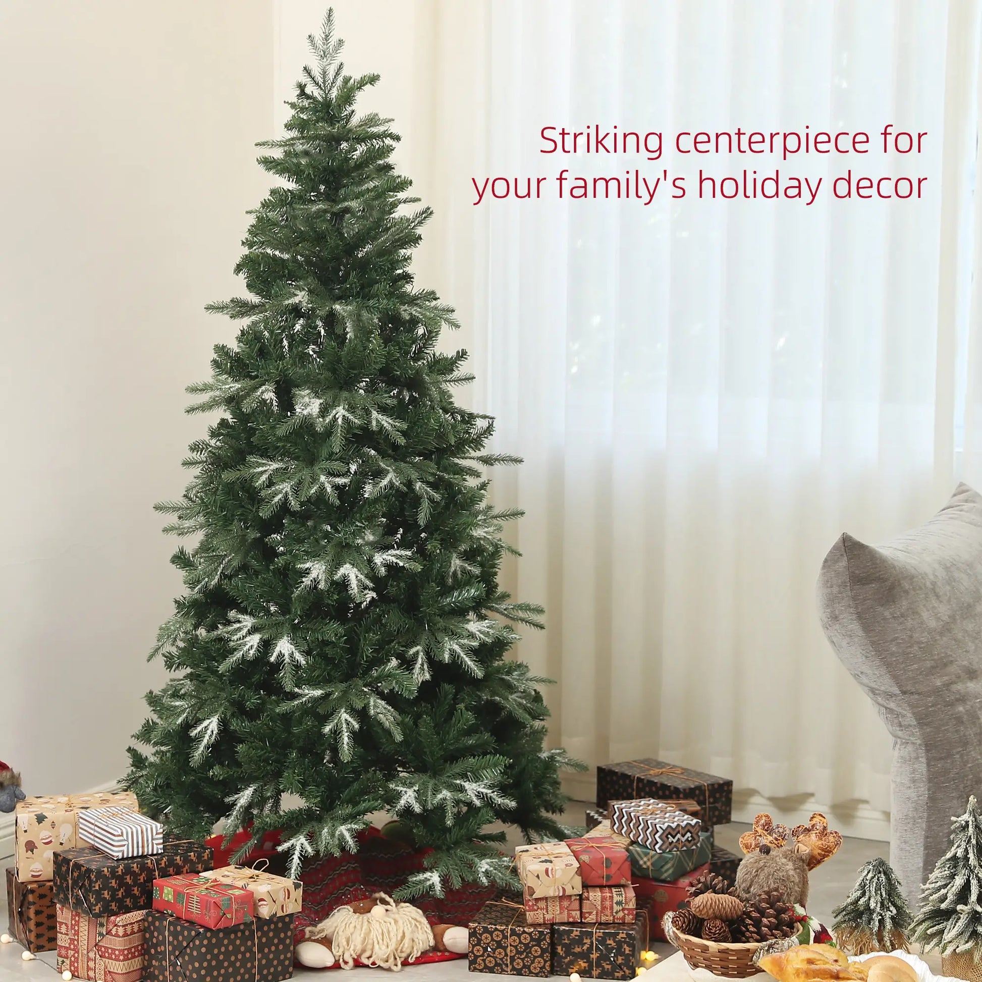 6ft Flocked Artificial Christmas Tree, 850 Branch Tips, Metal Base, Green Flocked Christmas Trees at Gallery Canada