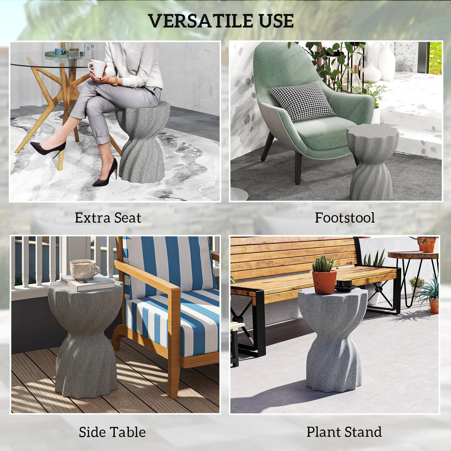 Spiral Garden Stool, Flower Top Outdoor Side Table, Grey Outdoor Benches at Gallery Canada