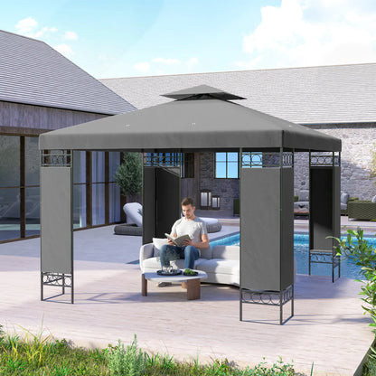 10 x 10 FT Canopy Gazebo, Double Roof With Screen Panels, Dark Grey Gazebos at Gallery Canada