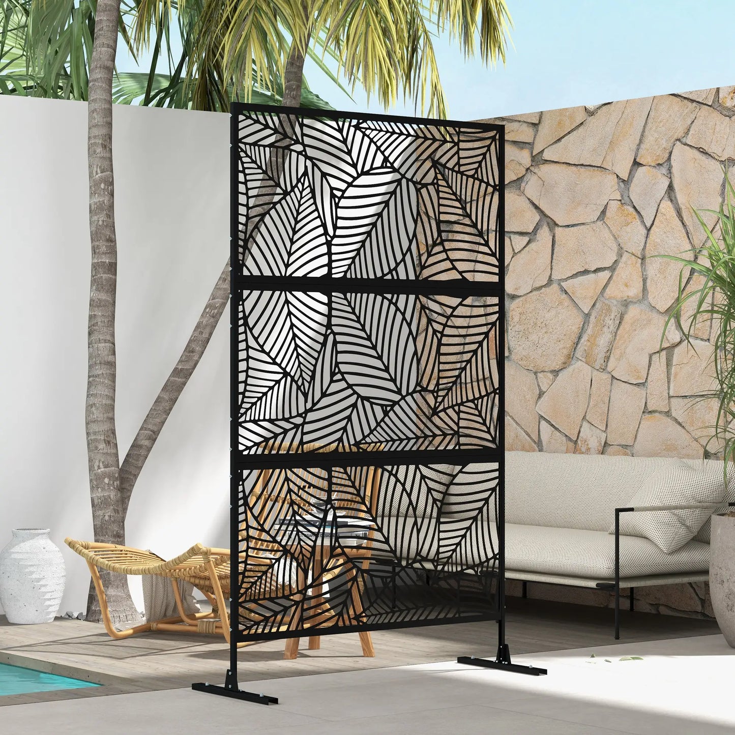 6.5FT Metal Privacy Screen, Large Leaf Style, Black Side Awnings at Gallery Canada
