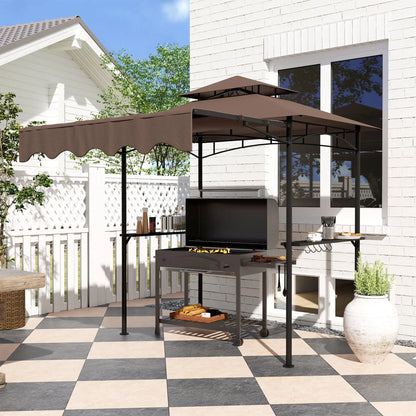 8' x 5' Grill Gazebo, Double Tiered Barbecue Shelter With Side Awning, Brown BBQ Grill Gazebos at Gallery Canada