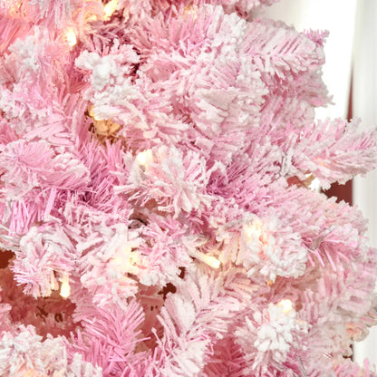 7.5 Foot Prelit Snow Flocked Christmas Tree, 700 Pine Branches, Warm White LED, White, Pink Pre Lit Christmas Trees at Gallery Canada