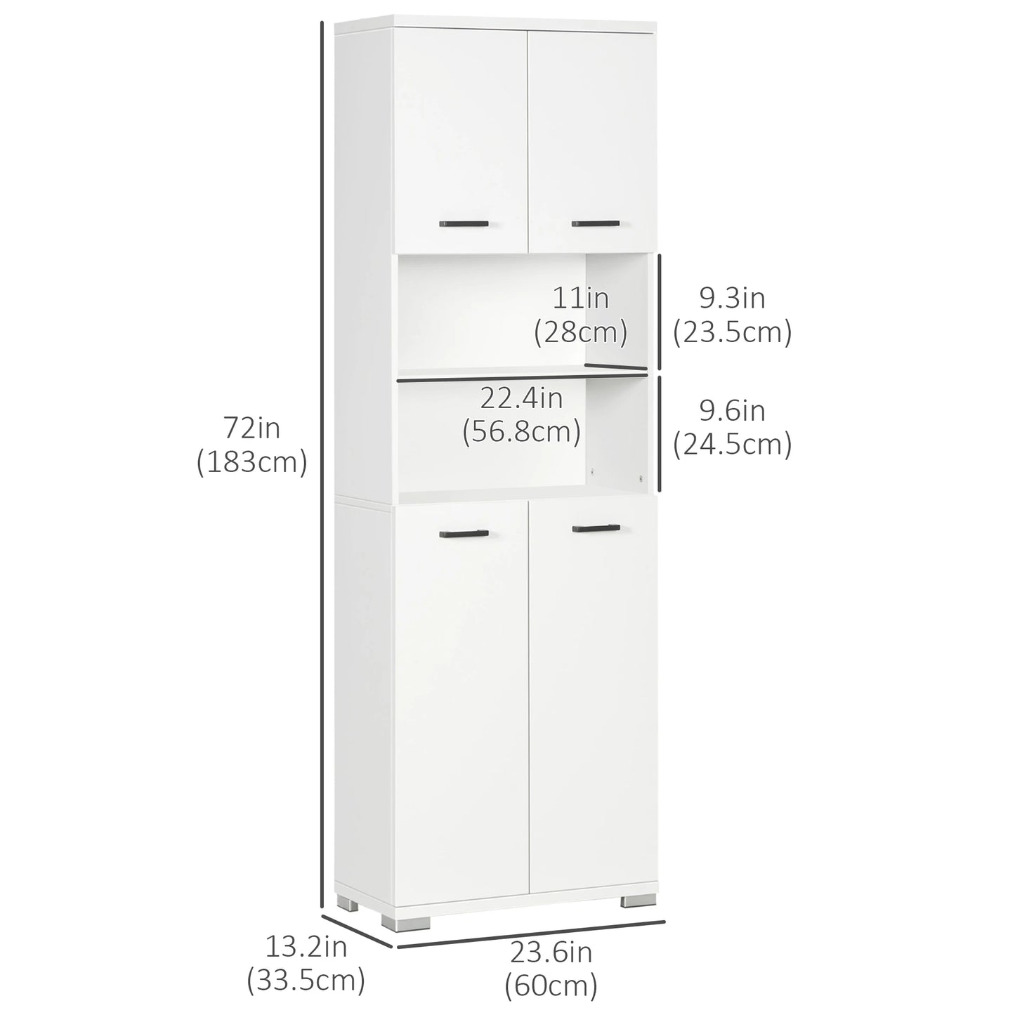 Freestanding Bathroom Cabinet, Open Shelves, 23.6"x13.2"x72", White Bathroom Cabinets at Gallery Canada