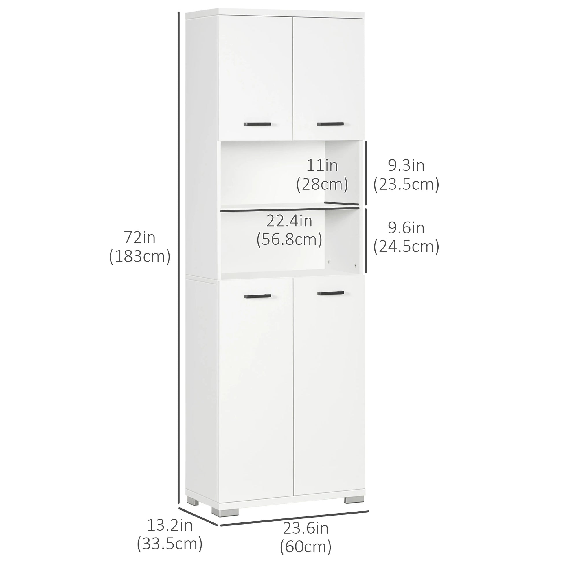Freestanding Bathroom Cabinet, Open Shelves, 23.6"x13.2"x72", White Bathroom Cabinets at Gallery Canada