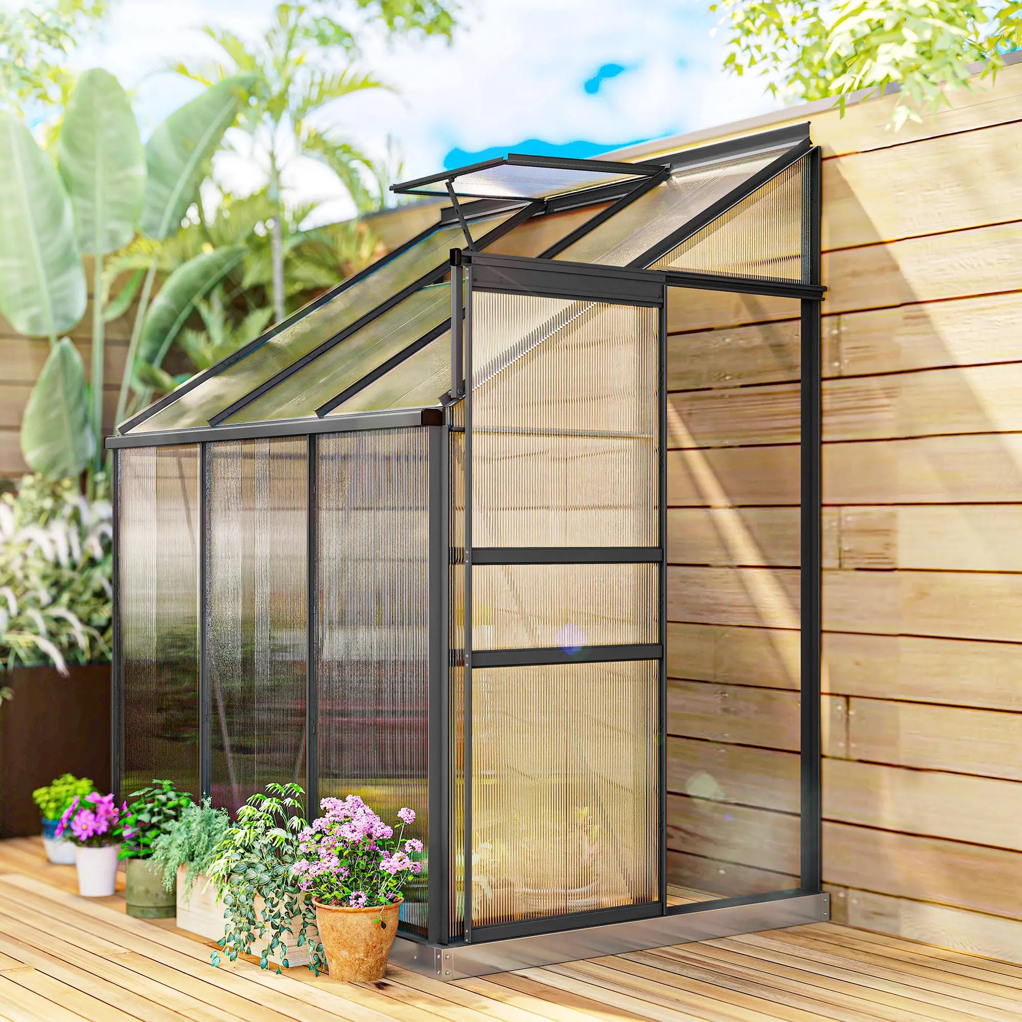 Aluminum Lean-To Greenhouse, Polycarbonate Walk-In, 6' x 4', Dark Grey Walk In Greenhouses at Gallery Canada