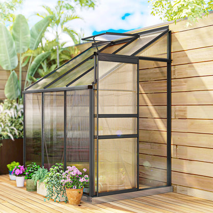 Aluminum Lean-To Greenhouse, Polycarbonate Walk-In, 6' x 4', Dark Grey Walk In Greenhouses at Gallery Canada
